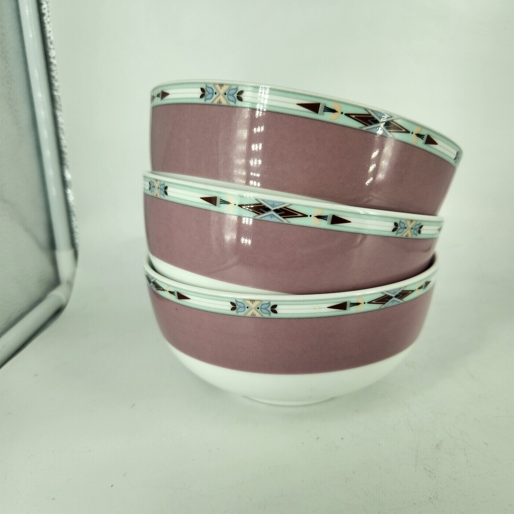 (4)‎ Spode Formal Deco 6" Cereal Bowl Port Merion Geometric Border Pink Band